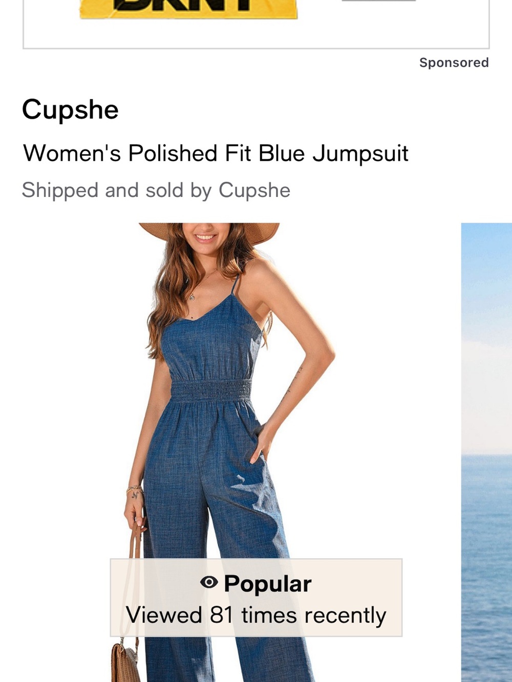 Cupshe Denim-Look Smocked Waist Wide-Leg Jumpsuit in Blue